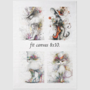 Decoupage Whimsical Cats Fits 8 x 10 Canvas Tissue Paper