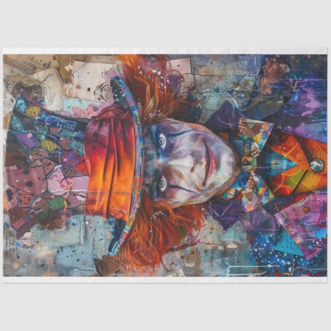 Decoupage Whimsical Character Clown Jester Tissue Paper (Front)