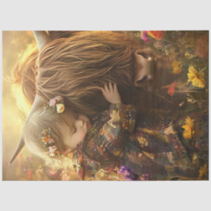 Decoupage Whimsical Child with Highland Cow Tissue Paper