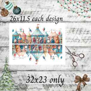 Decoupage Whimsical Christmas Circus Scene Tissue Paper