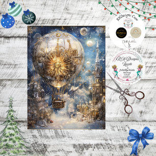Decoupage Whimsical Christmas Hot Air Balloon Blue Tissue Paper