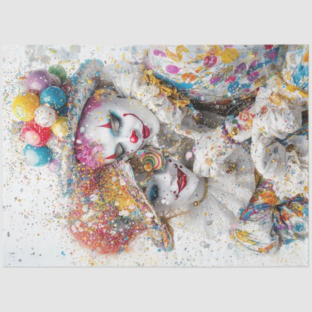 Decoupage Whimsical Clown Couple Circus  Tissue Paper (Front)