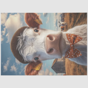Decoupage Whimsical Cow Face & Hat Tissue Paper