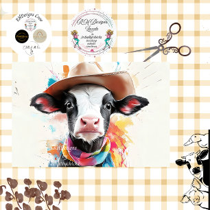 Decoupage Whimsical Cowboy Calf With Hat  Tissue Paper
