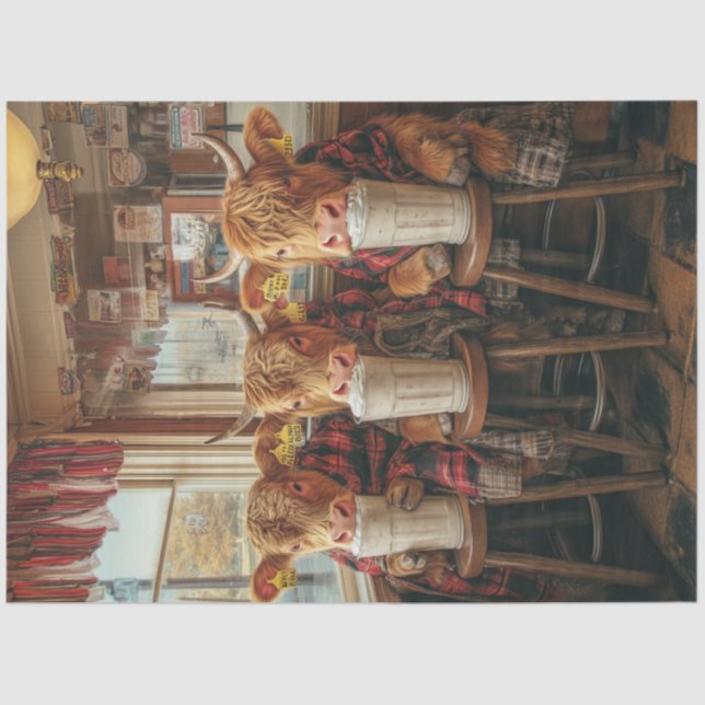 Decoupage Whimsical Cows in Dairy Bar Tissue Paper (Front)