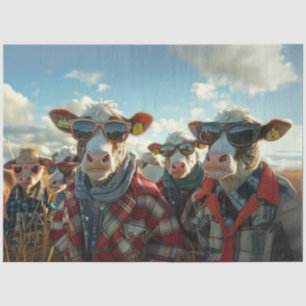 Decoupage Whimsical Cows Standing in Field Tissue Paper