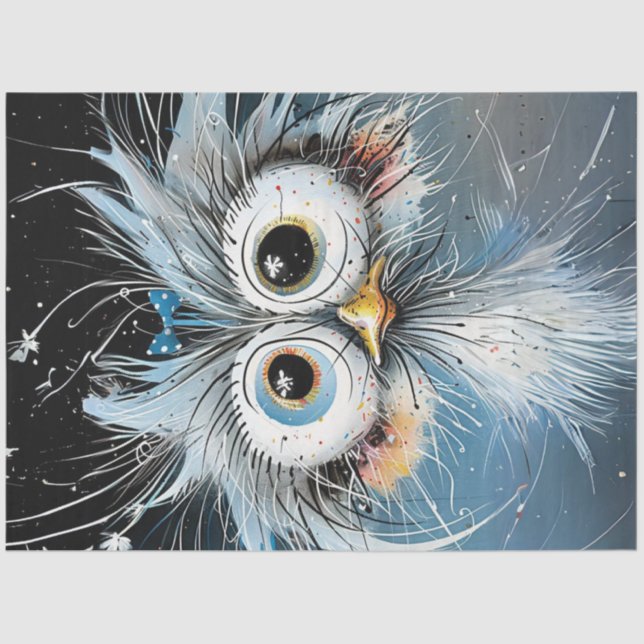 Decoupage Whimsical Crazy Eyed Wackadoodle Owl Tissue Paper (Front)