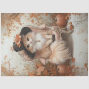 Decoupage Whimsical Cream Cat at Thanksgiving Tissue Paper