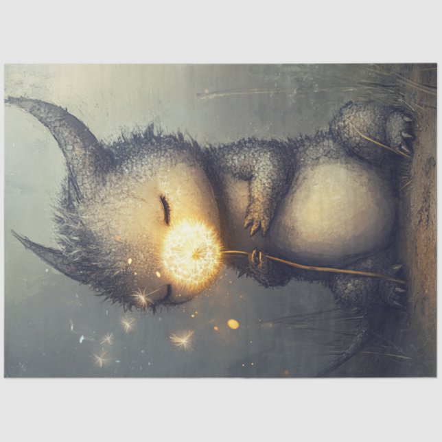 Decoupage Whimsical Creature Dragon Dandelion  Tissue Paper (Front)