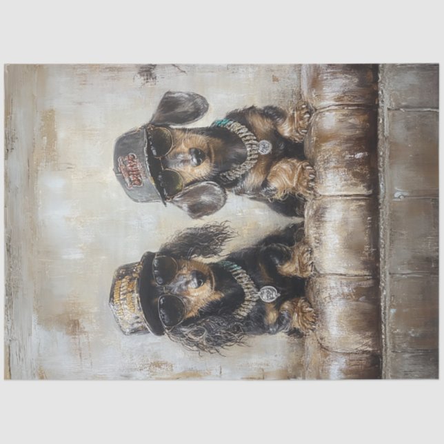 Decoupage Whimsical Dachshund Puppies Rappers Tissue Paper (Front)