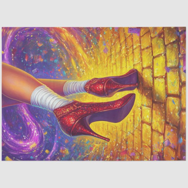 Decoupage Whimsical Dancing Golden Brick Road Tissue Paper (Front)