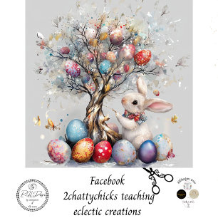 Decoupage Whimsical Easter Bunny Egg Tree Tissue Paper
