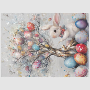 Decoupage Whimsical Easter Bunny Egg Tree Tissue Paper