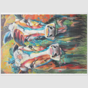 Decoupage Whimsical Eclectic Cow Painting Tissue Paper