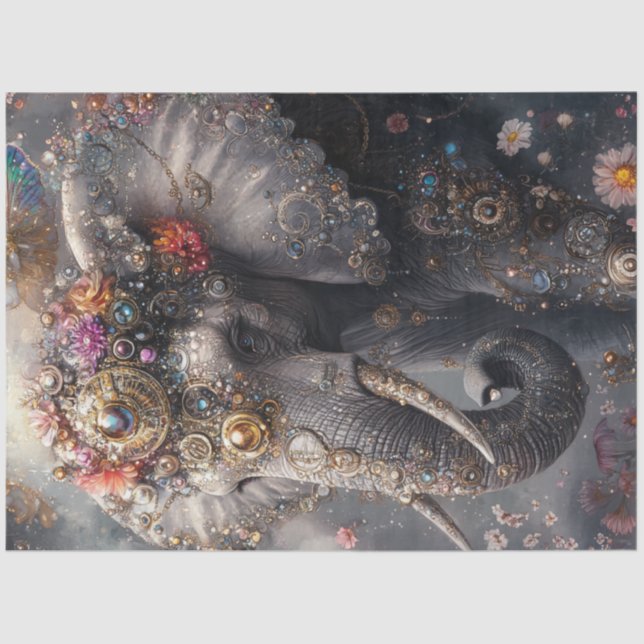 Decoupage Whimsical Elephant Jewellery Adorned Tissue Paper (Front)