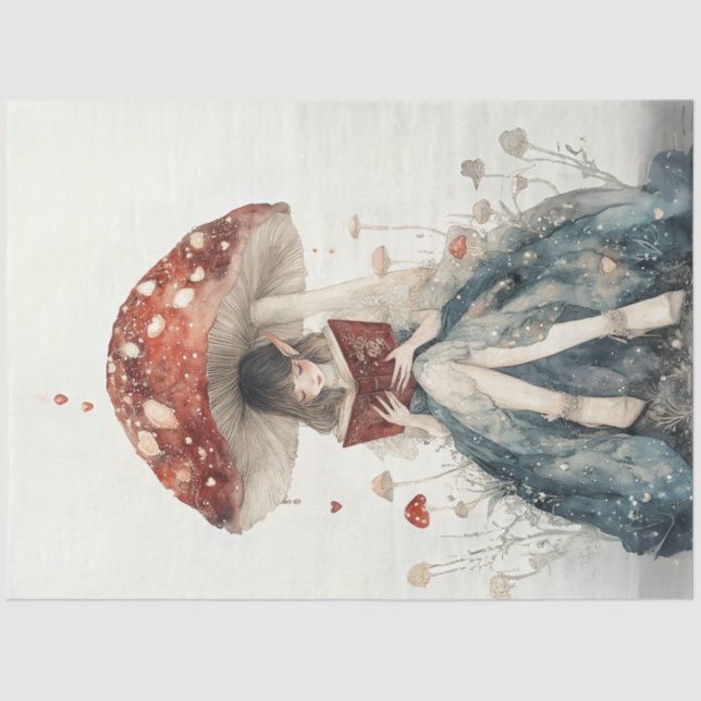 Decoupage Whimsical Fairy Mushroom and Hearts Tissue Paper (Front)