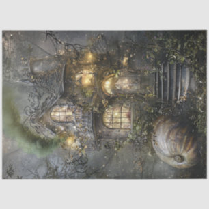 Decoupage Whimsical Fairy Tale Forest Tree House Tissue Paper