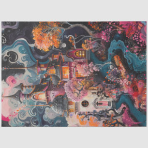 Decoupage Whimsical Fantastical House Bright Colou Tissue Paper