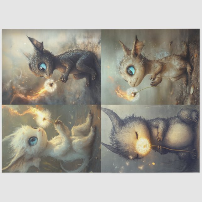 Decoupage Whimsical Fantasy Dragons Tissue Paper (Front)