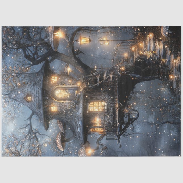 Decoupage Whimsical Fantasy Mushroom Treehouse Tissue Paper (Front)