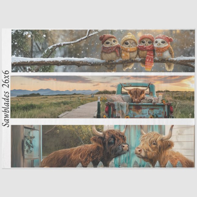 Decoupage Whimsical Farm Animals Handsaws Tissue Paper (Front)