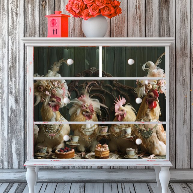 Decoupage Whimsical Farm Chickens Tea Party Tissue Paper (Creator Uploaded)