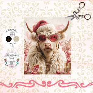 Decoupage Whimsical Festive Dressed Highland Cow  Tissue Paper