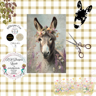 Decoupage Whimsical Floral Donkey Farm Scene Tissue Paper