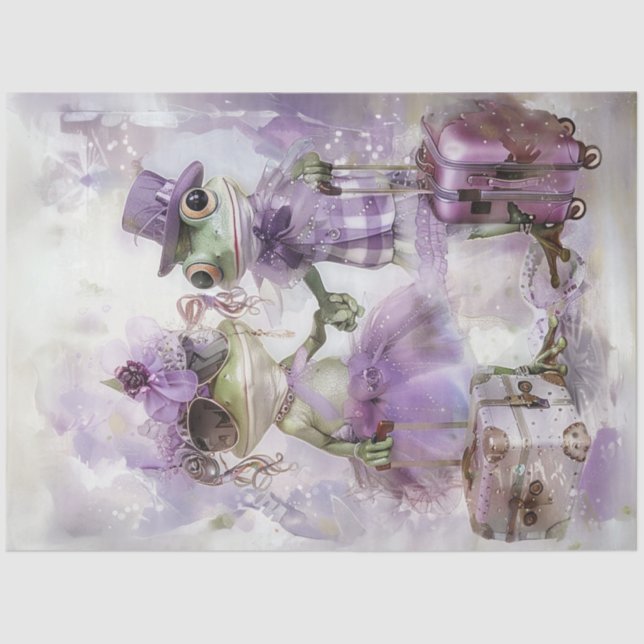Decoupage Whimsical Frog Couple Travelling  Tissue Paper (Front)