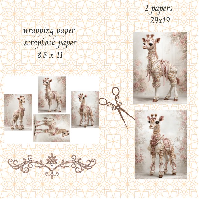 Decoupage Whimsical Giraffe Pink Scrapbooking  Wrapping Paper Sheet (Creator Uploaded)