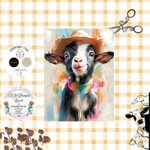 Decoupage Whimsical Goat Cowboy Hat Watercolor  Tissue Paper