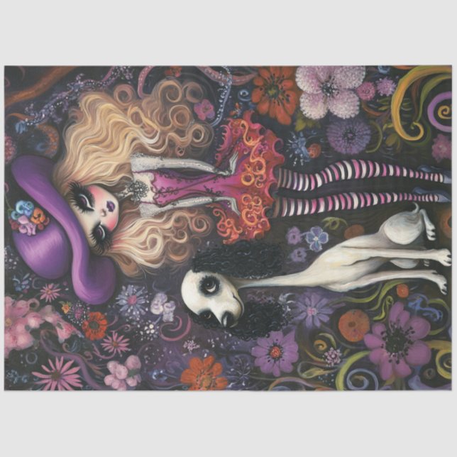 Decoupage Whimsical Gothic Girl Standard Poodle Tissue Paper (Front)