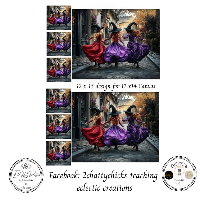 Decoupage Whimsical Halloween Witches 11x14 Canvas Tissue Paper (Creator Uploaded)
