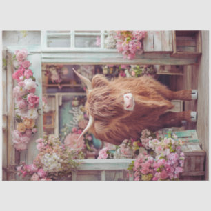 Decoupage Whimsical Highland Cow Pink Flower Shop Tissue Paper