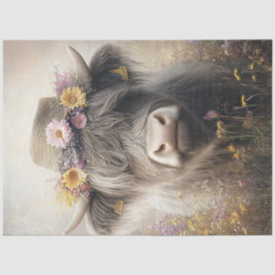 Decoupage Whimsical Highland Cow Wearing Hat Tissue Paper
