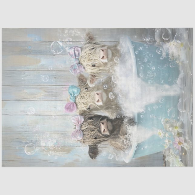 Decoupage Whimsical Highland Cows Bubble Bath  Tissue Paper (Front)