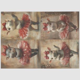 Decoupage Whimsical Hippos Dressed In Tutu's Tissue Paper