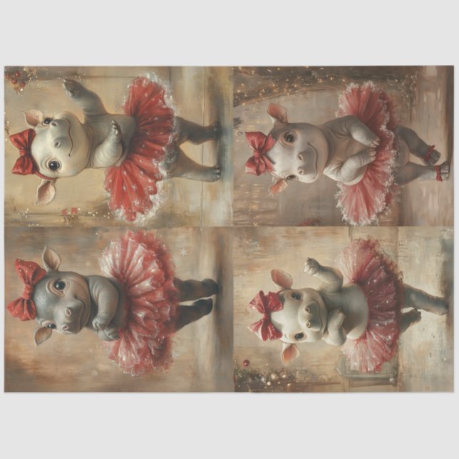 Decoupage Whimsical Hippos Dressed In Tutu's  Tissue Paper (Front)