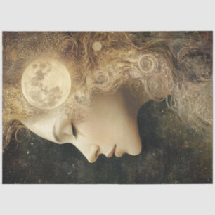 Decoupage Whimsical Lady Celestial Moon Elements Tissue Paper