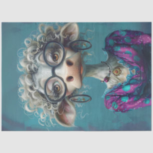 Decoupage Whimsical Lady Cow Comical Tissue Paper