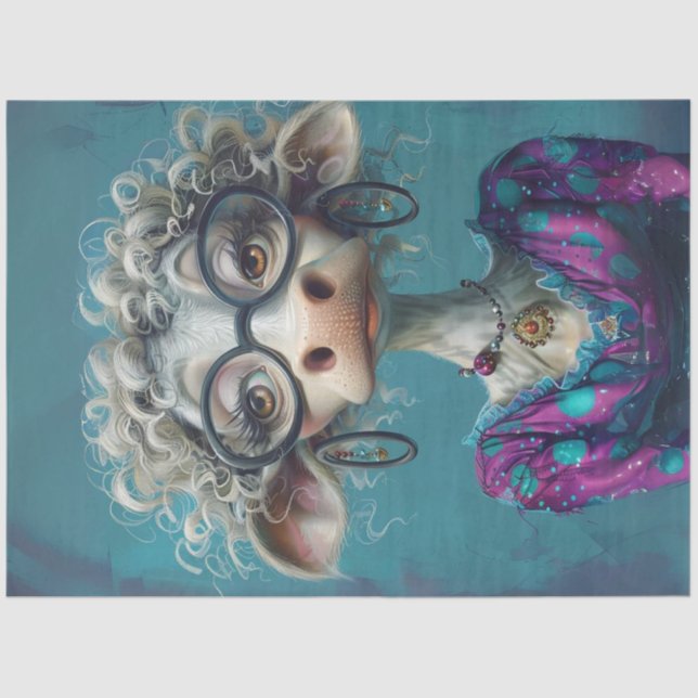 Decoupage Whimsical Lady Cow Comical Tissue Paper (Front)