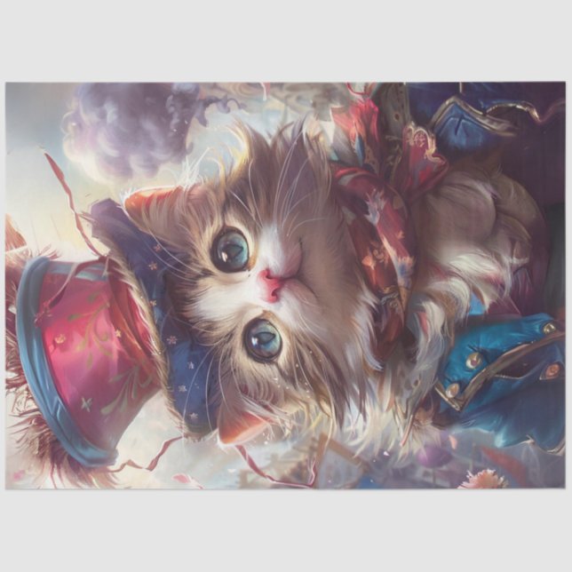 Decoupage Whimsical Liberty Bell Cat USA  Tissue Paper (Front)