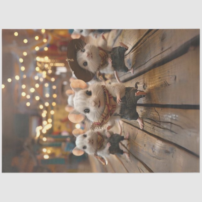 Decoupage Whimsical Line Dancing Mice Tissue Paper (Front)