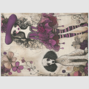 Decoupage Whimsical Little Purple Girl & Poodle Tissue Paper
