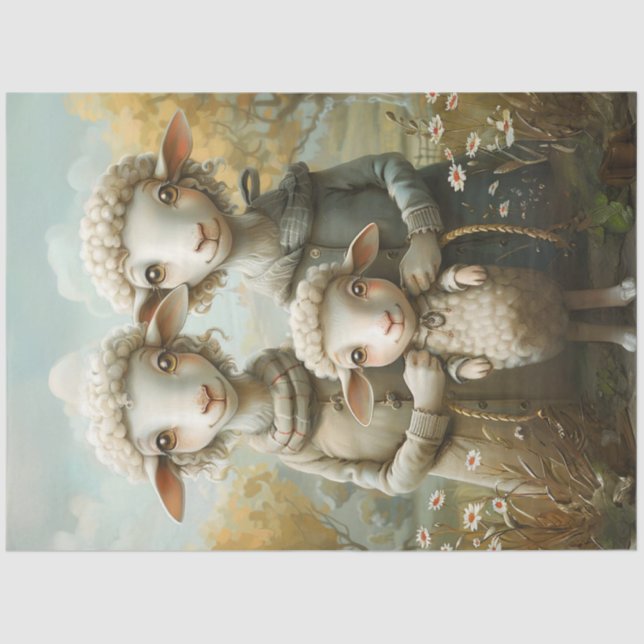 Decoupage Whimsical Mama Dad Baby Sheep   Tissue Paper (Front)