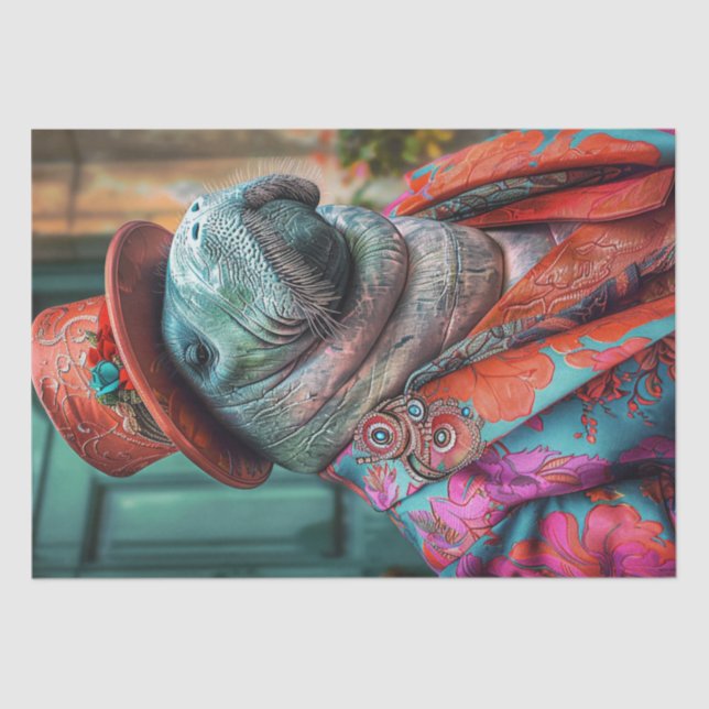 Decoupage Whimsical Manatee Elaborate & Colourful Tissue Paper (Front)