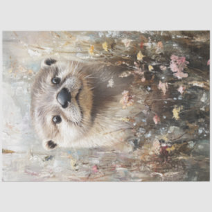 Decoupage Whimsical Otter In Field Of Flowers  Tissue Paper