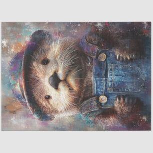 Decoupage Whimsical Painted Portrait Sea Otter Tissue Paper