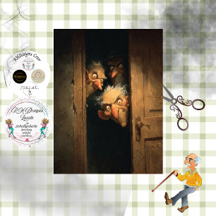 Decoupage Whimsical Peek A Boo Elder Trio Men Tissue Paper