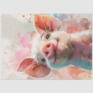 Decoupage Whimsical Pig in a Floral Wonderland Tissue Paper